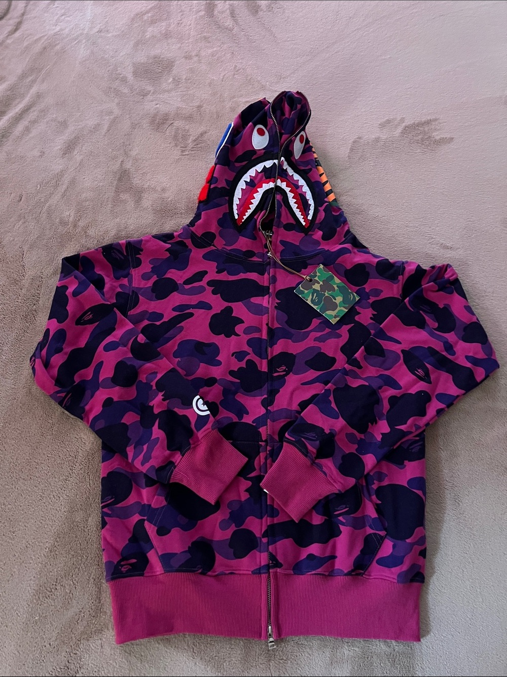 A Bathing Ape Shark Zip Hoodie in Pink Camo
